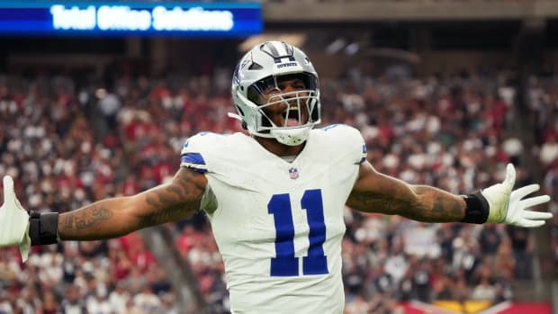 Dallas Cowboys linebacker Micah Parsons celebrates his sack against the Arizona Cardinals.